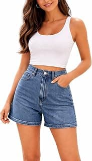 O'Mine Women's High-Waist Denim Shorts, Light Blue Washed, Relaxed Fit, 5-Pocket Style, Cotton, Casual