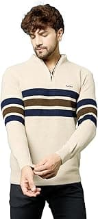 Kvetoo Men High Neck Zip Full Sleeve Woolen Winter Sweater Waffle Knit Sweater