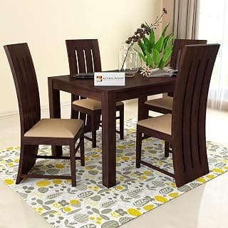 KENDALWOOD Furniture Sheesham Wood Dining Table(45x30 Inch) |1 Year Warranty | 4 Seater Dining Set | Wooden Dining Table with Chair - | Walnut Finish with Cream Cushions -DIY(Do-It-Yourself)