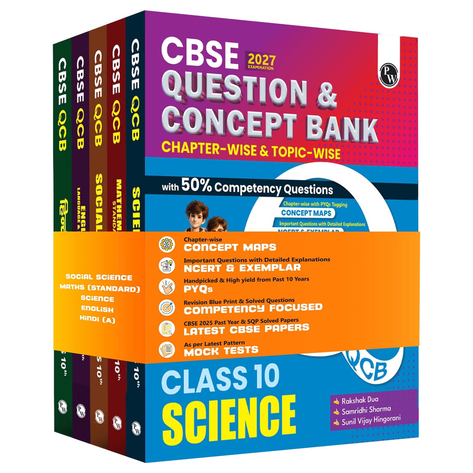 PW CBSE Question & Concept Bank (QCB) Class 10 Maths (Std), Science, Social Science, English, Hindi-A Combo Set of 5 Books Chapterwise & Topicwise Solved Questions For 2027 Exams