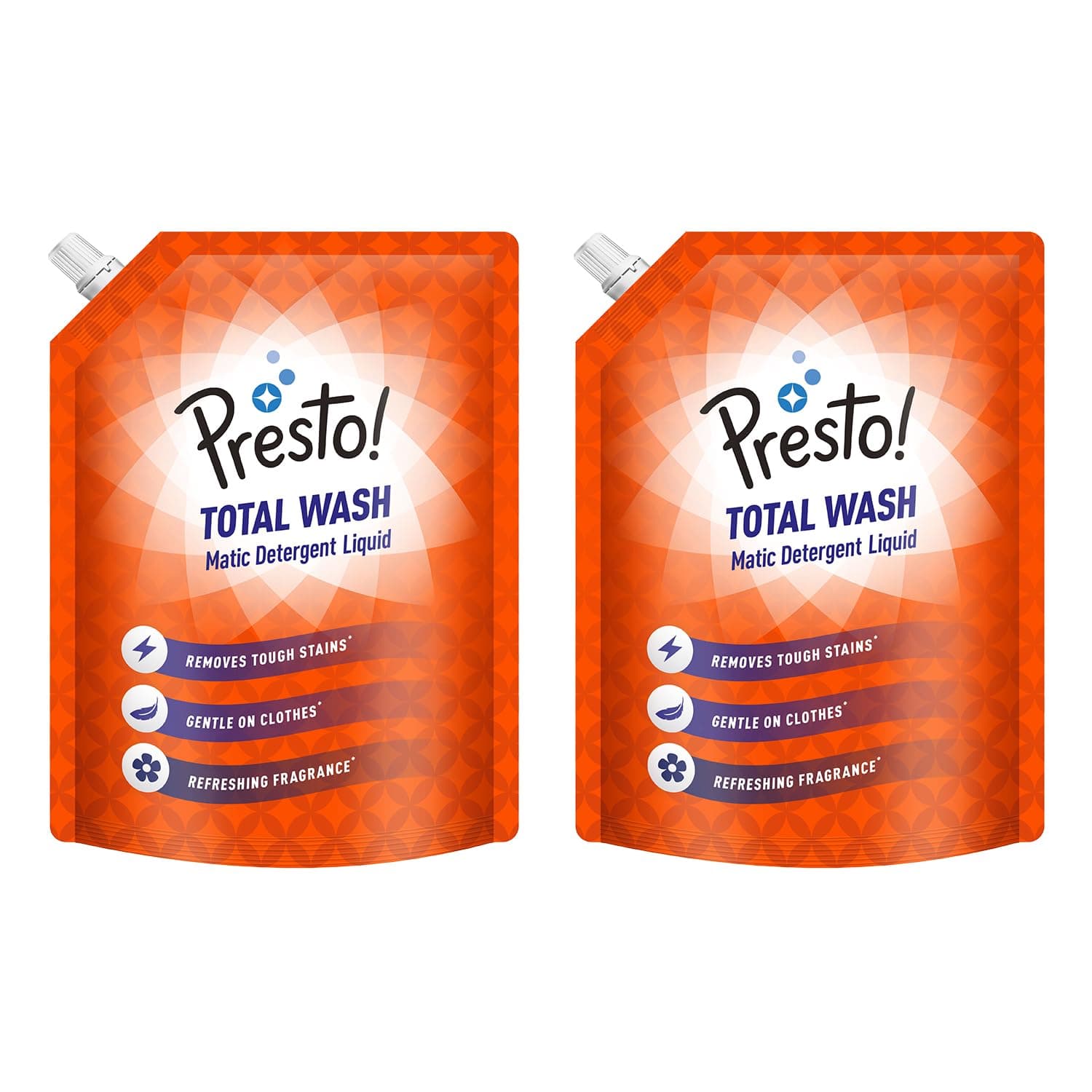 Amazon Brand - Presto! Total Wash Matic Detergent Liquid | 2 Litre | 2L x 2 Packs | Removes Tough Stains | Gentle On Clothes | Refreshing Fragrance | Liquid Detergent For Washing Machine & Hand Wash
