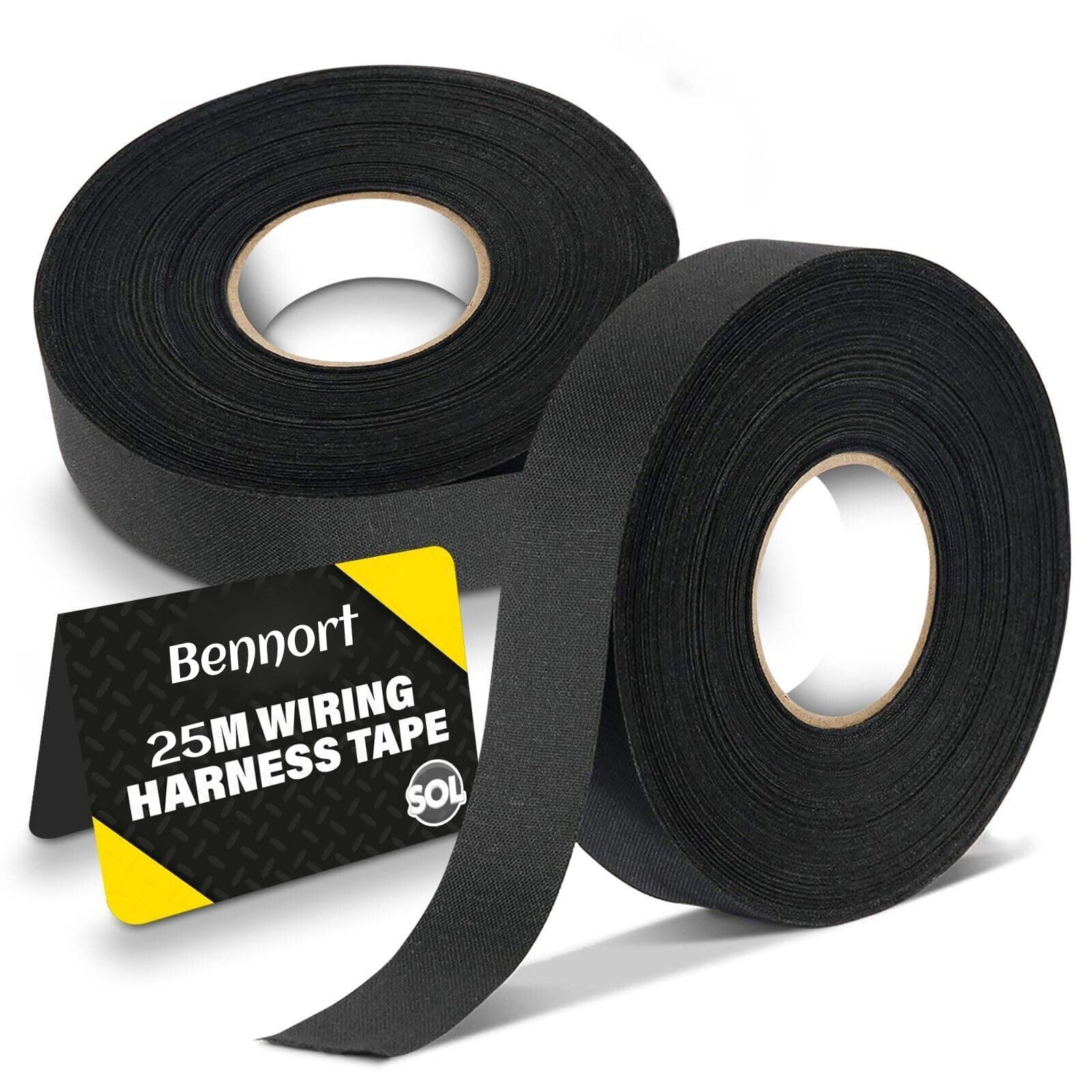 Bennort Car Wiring Insulation Tape for Wire Protection, Automotive Wiring Loom Harness Tape, Electrical Wrapping Tape, 2cm x 25m, Chemical Fiber Cloth Tape for Heat-Resistant, High Temp, Black