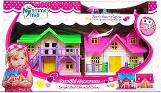 OKU 1 Doll House Play Set for Girls, Mini Toy House with Furniture Accessories, Pretend Play Cottage House Educational Role Play Toy for Kids 3+ Years Birthday Gift
