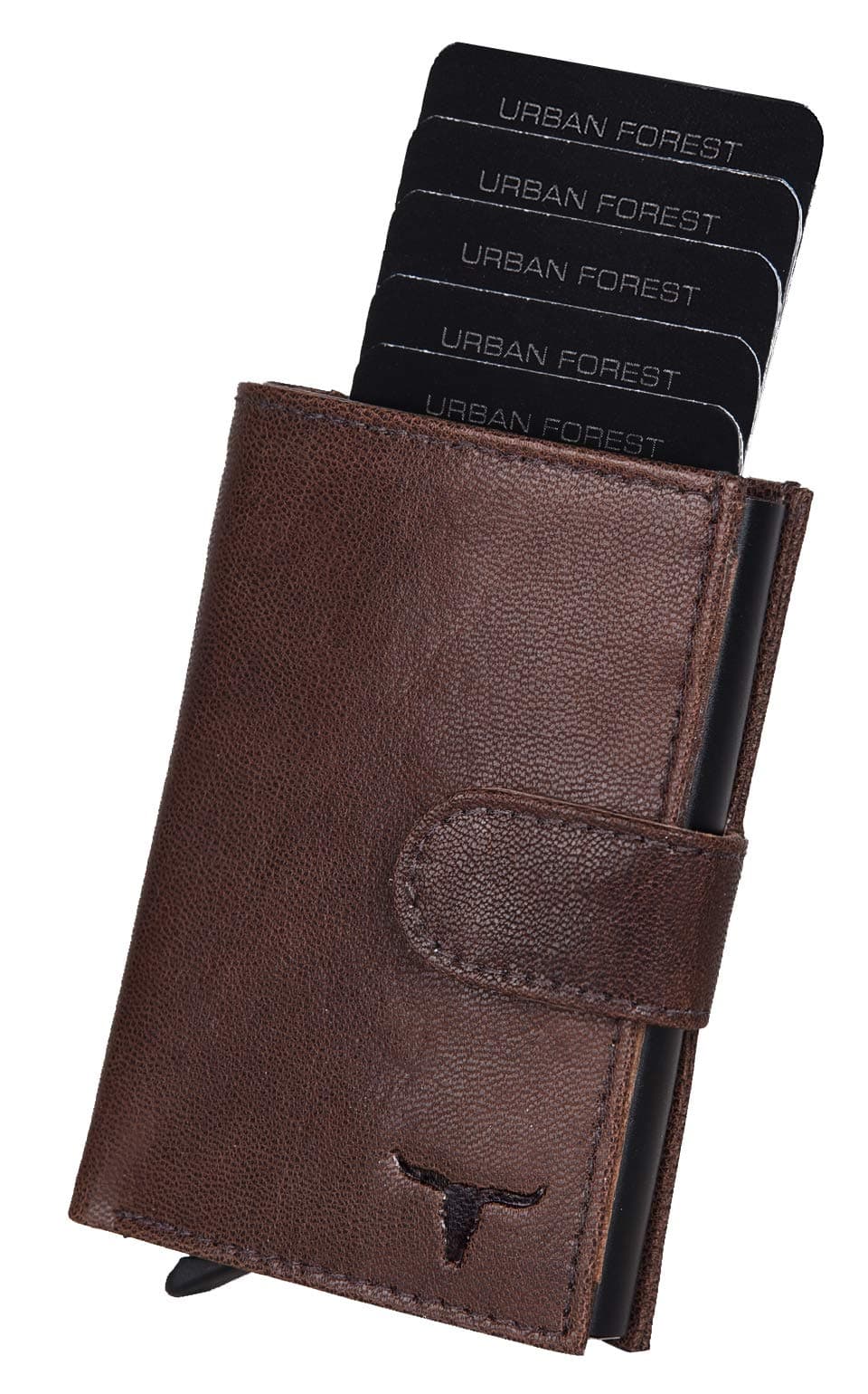 URBAN FOREST Leather Drake Brown Metal Card Holder Wallet For Men