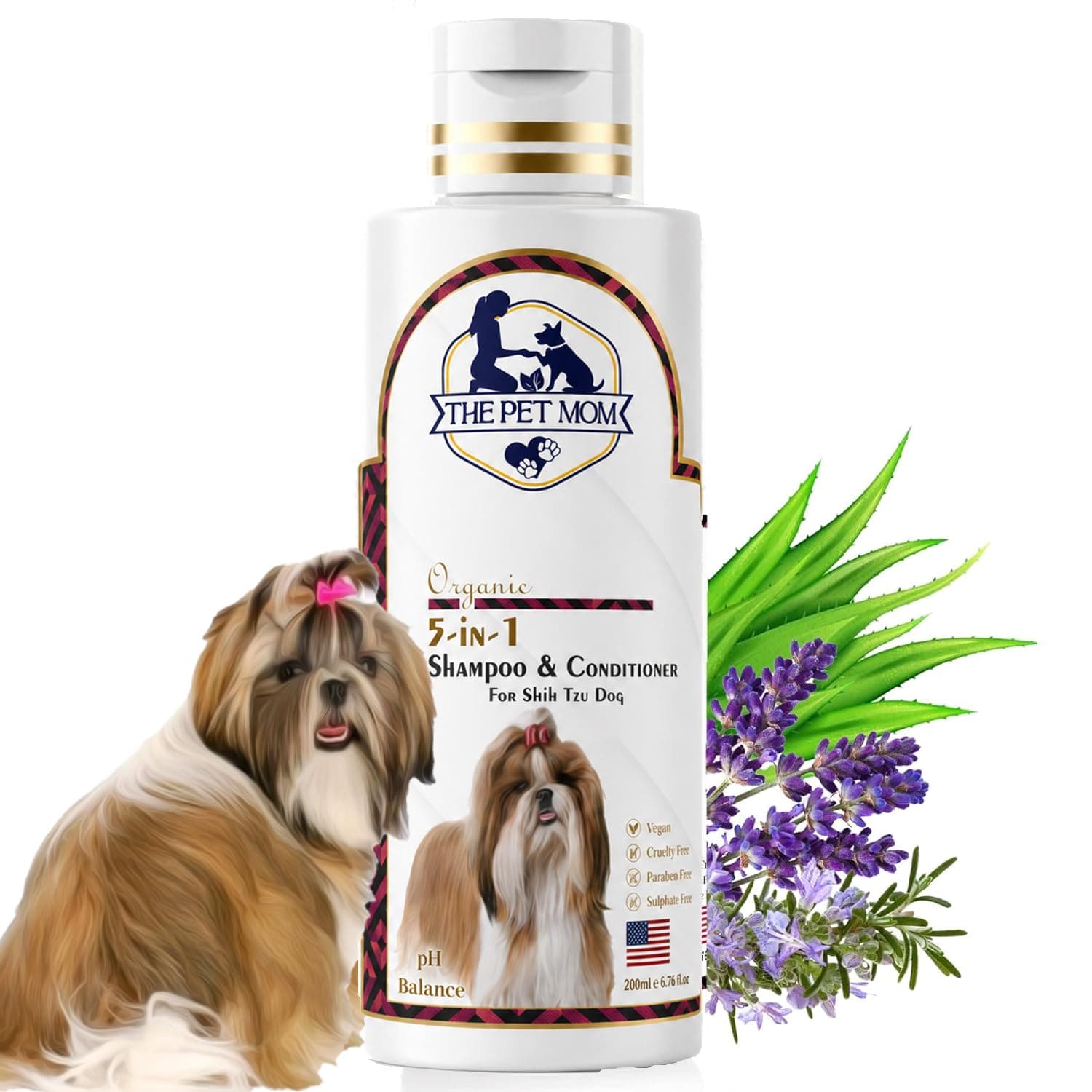 The Pet Mom Organic 5 In 1 Shampoo & Conditioner For Shih Tzu Dog & Puppy | Deep Cleans, Refreshing, Conditions, Anti Itching, Anti Fungal, Bad Odor | Dog Shampoo Conditioner For All Dogs Breed –200ml