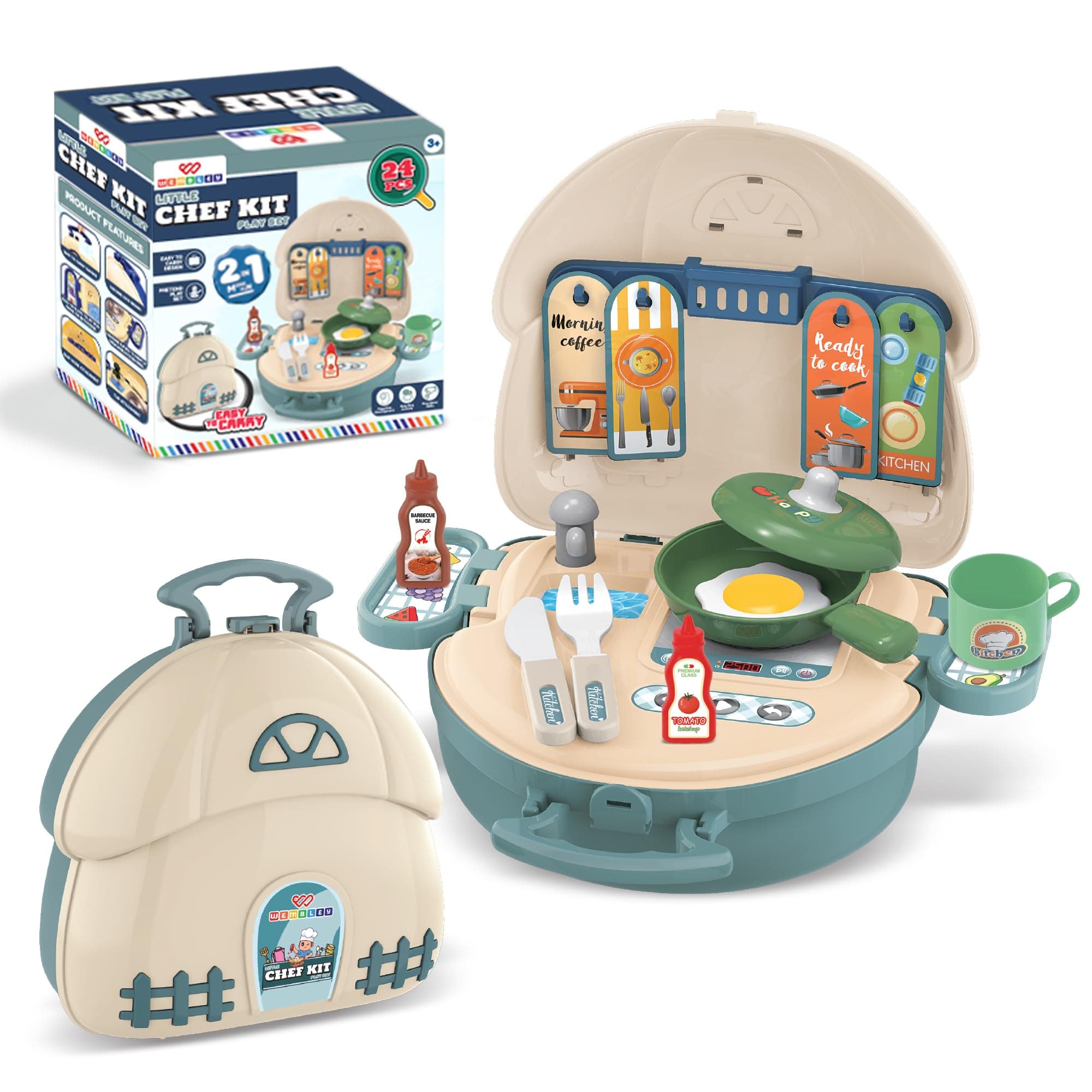 Wembley Kitchen Set for Kids Girl & Boy 2-7 Years Old | Portable Pretend Play Toy for Girls | Mini Kitchen Playset Suitcase | Safe and Non-Toxic | Birthday Gift for Kids Ages 2 to 7