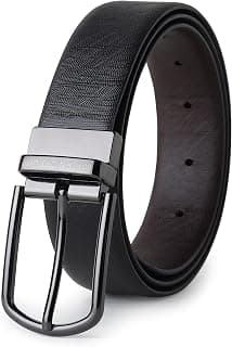 Belts for Men Leather Original, Reversible Black & Brown Formal & Casual Italian Leather Belt with Solid Metal Curved Buckle