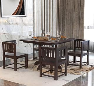 Furniture Pure Sheesham Solid Wood 4 Seater Dining Table for Living Room Home Hall Hotel Dinner Restaurant Wooden Dining Table Dining Room Set Home & Kitchen (Walnut, 4 Seater)