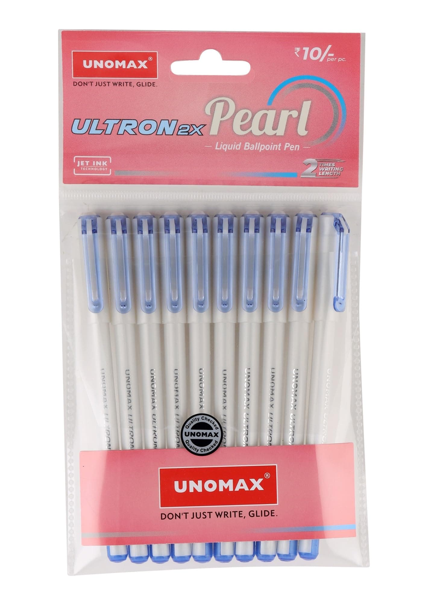 Unomax Ultron 2X Pearl Liquid Ball Point Pen | Premium Matt Finish | Double Writing Length | Jet Ink Technology (Pack of 20) (Blue)