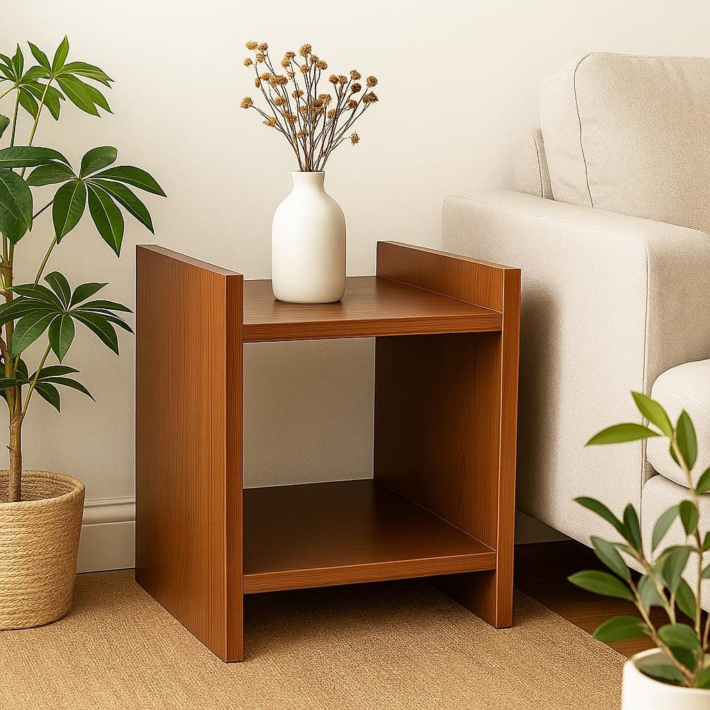 ECOLINE Premium Wooden Side Table (Walnut Brown) | End Table for Living Room & Bedroom Engineered Wood| Laminated Finish | Strong & Durable | 360 × 350 × 280 mm