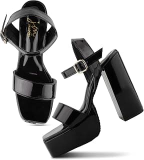 JM LOOKS Sophisticated High Shine Patent Platform Sandals with Adjustable Ankle Strap and Robust Block Heel
