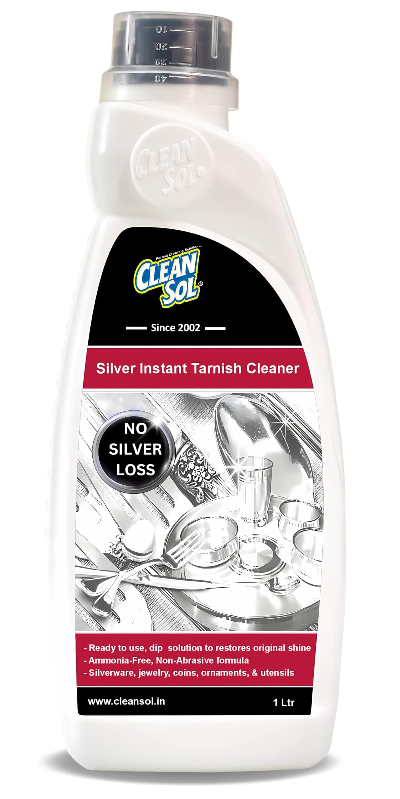 Cleansol Silver Dip Cleaner Liquid – 1 Litre | Instant Silver Cleaner & Tarnish Remover for Pooja Items, Utensils & Jewellery | Silver Shine Cleaning Liquid for Silverware & Ornaments
