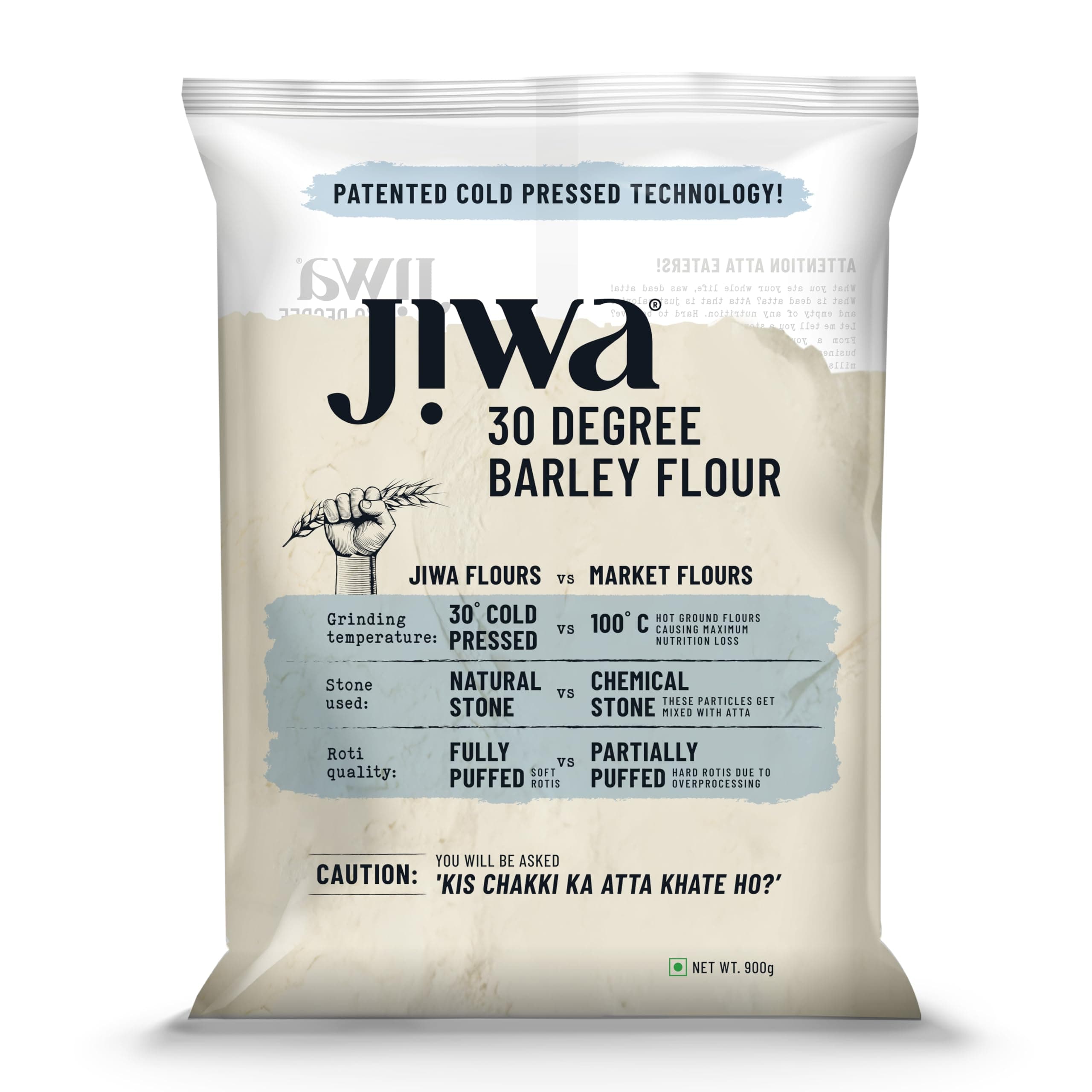 Jiwa 30 Degree Barley Flour/Atta | 900 G | Patented Cold Pressed Flour | Slow Ground | High Fiber | Jau Atta