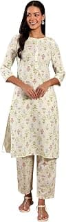 W for Woman White Floral Print Cotton Co-Ord Kurta Set With Slim Pant For Women