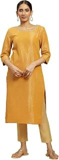 W for Woman Women's Cotton Straight Fit Straight Zari Solid Regular Kurta