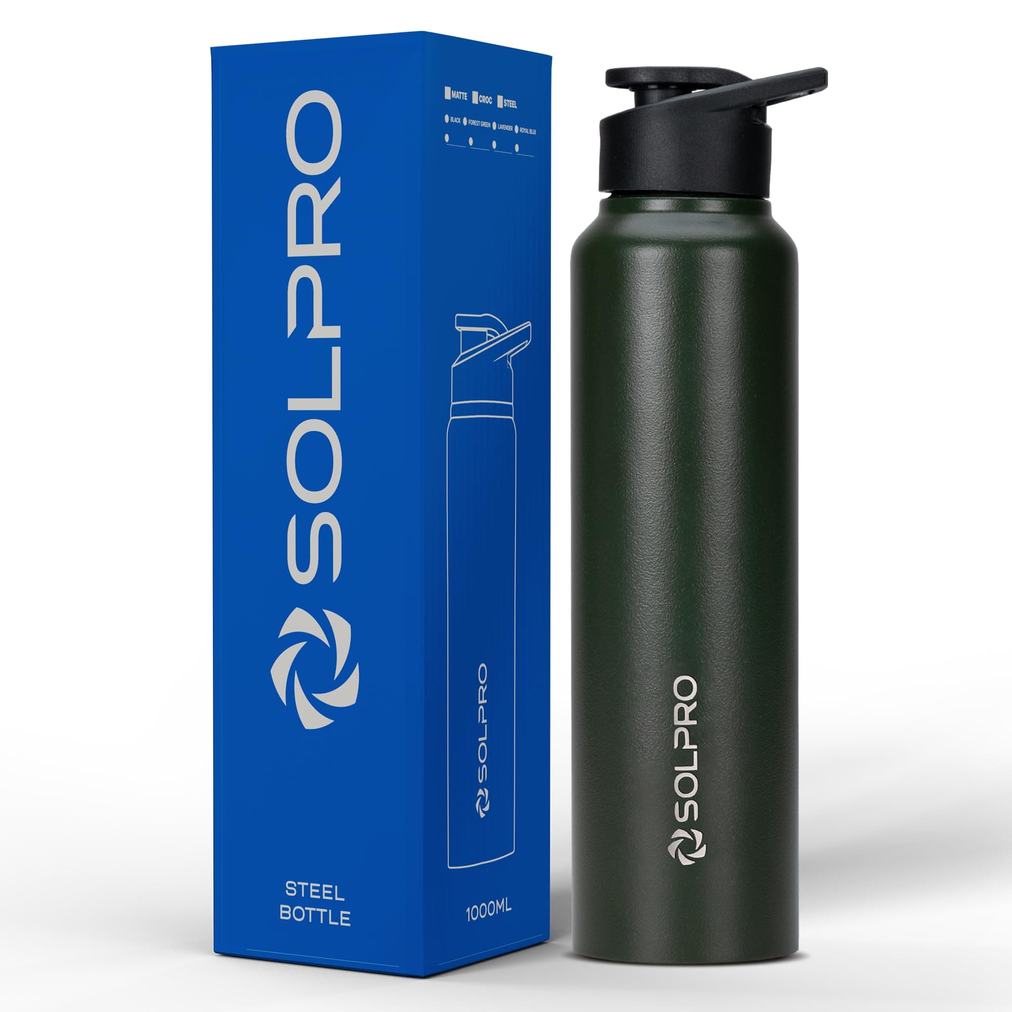 Solpro Alpha 1000mL ISI Certified Stainless Steel Bottle for Office,School,College,Travel,Gym,Yoga,Camping,Sports & Outdoor for Men,Women,Athletes,Kids,Children,Student, & Youth; Odor,Leak & BPA Free