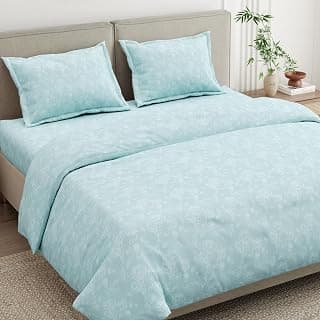 haus & kinder Bedsheet for Double Bed King Size | 300 TC Pure Cotton Bedsheets for King Size Bed | 108 x 108 Cotton Bedsheet Super King Size with 2 Pillow Covers | Ashen Blossom Mint