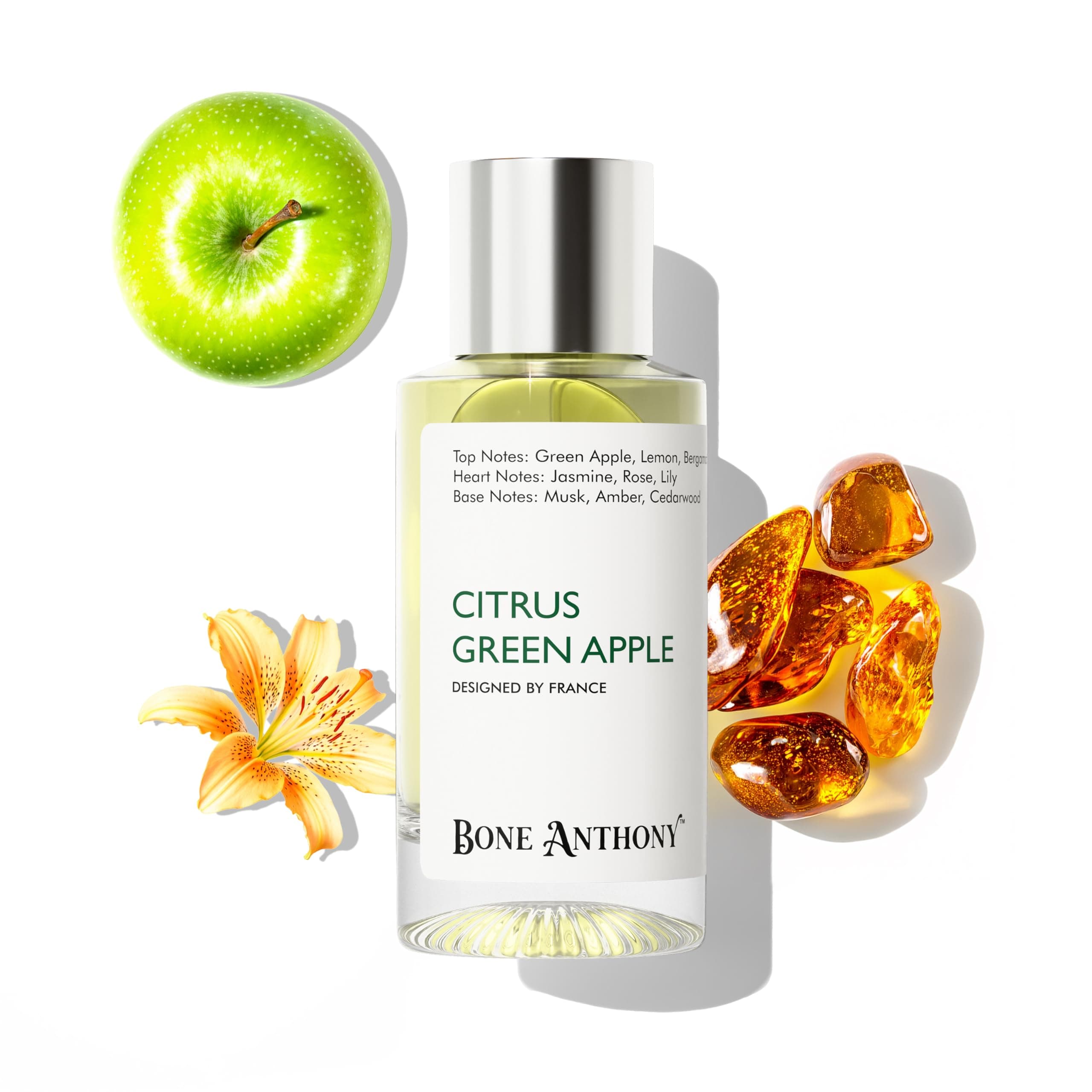 BoneAnthony Citrus Green Apple Luxury Perfume | Crisp Apple Citrus Burst | with Lily & Cedarwood, Long Lasting Eau de Parfum - 50 ml (For Men & Women)