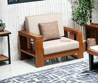 Home furniture Wooden Sofa Set for Living Room and Office 1 One Seater Sofa Natural Teak Finish