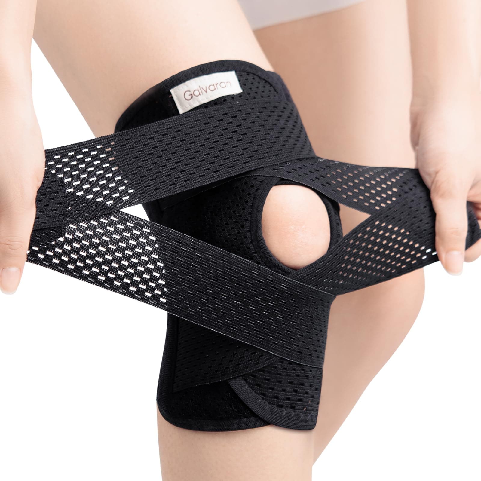Galvaran Polyester Knee Brace with Side Stabilizers for Meniscal Tear Knee Pain ACL MCL Arthritis Injuries Recovery, Breathable Adjustable Knee Support for Men and Women