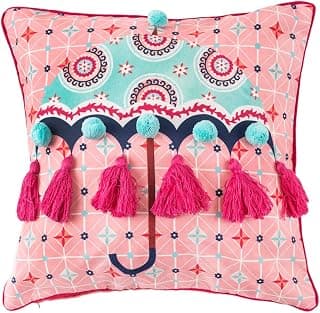 Chumbak Folk Umbrella Tasseled Cushion Cover - Cotton, 200tc, 40.5X40.5 Cm, Orange