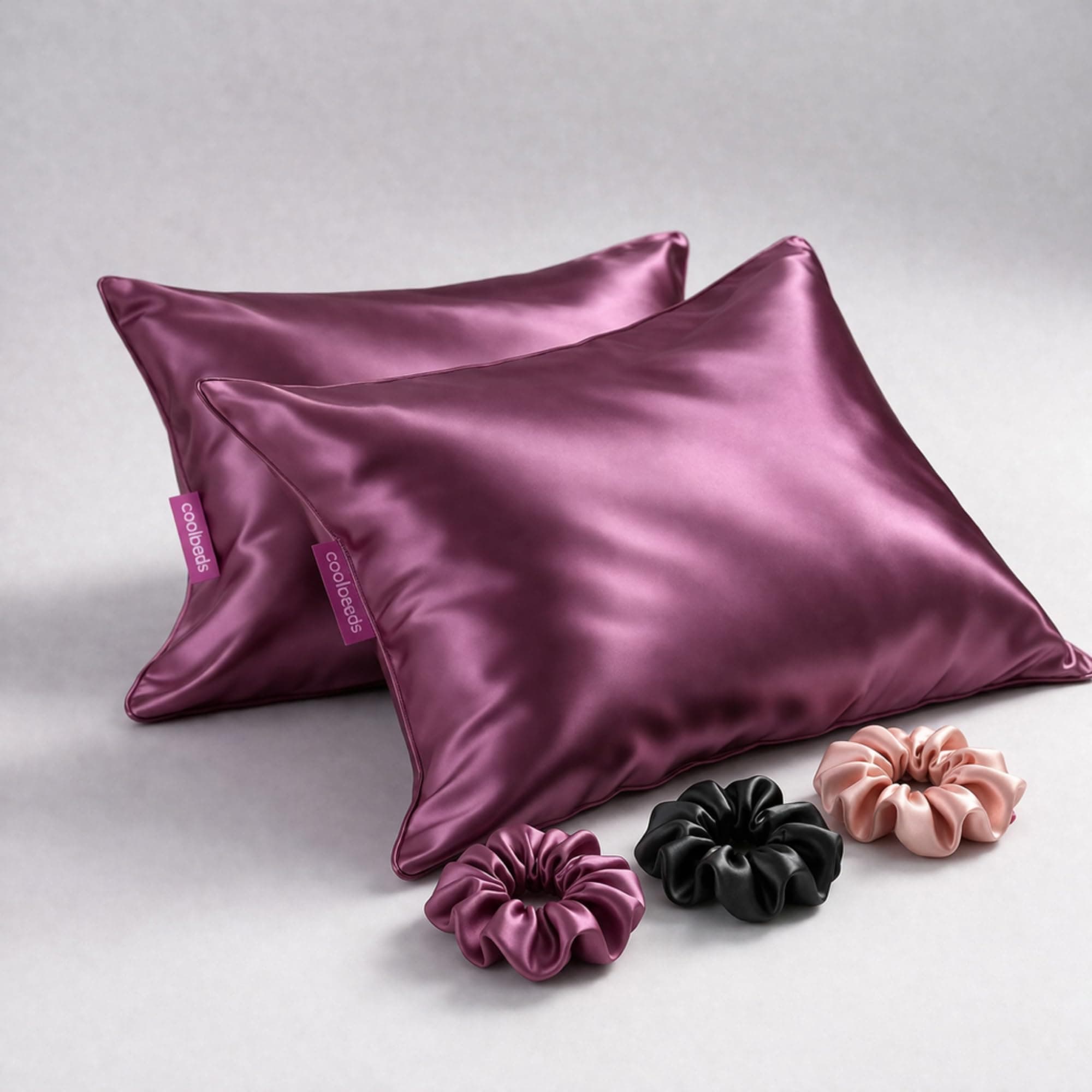 COOLBEDS Satin Pillow Covers for Hair | Silk Pillow Case for Hair & Skin | Satin Silk Pillow Cover Set | 3 Scrunchies for Women | Eight Satin Pillow Case Envelope Closure, 400TC (5, Mulberry)