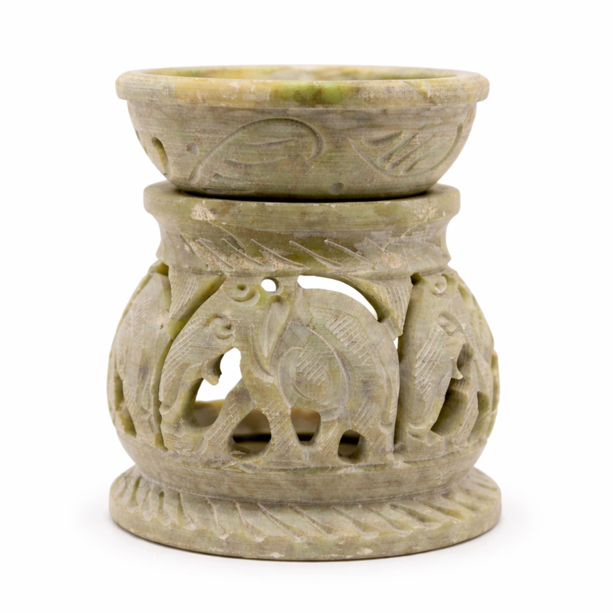 KC KULLICRAFT Handcrafted Soapstone Aroma Oil Burner & Diffuser | Elephant Carving, Tea Light Candle Holder, Decorative Item, For Home, Office, Temple & Gifting