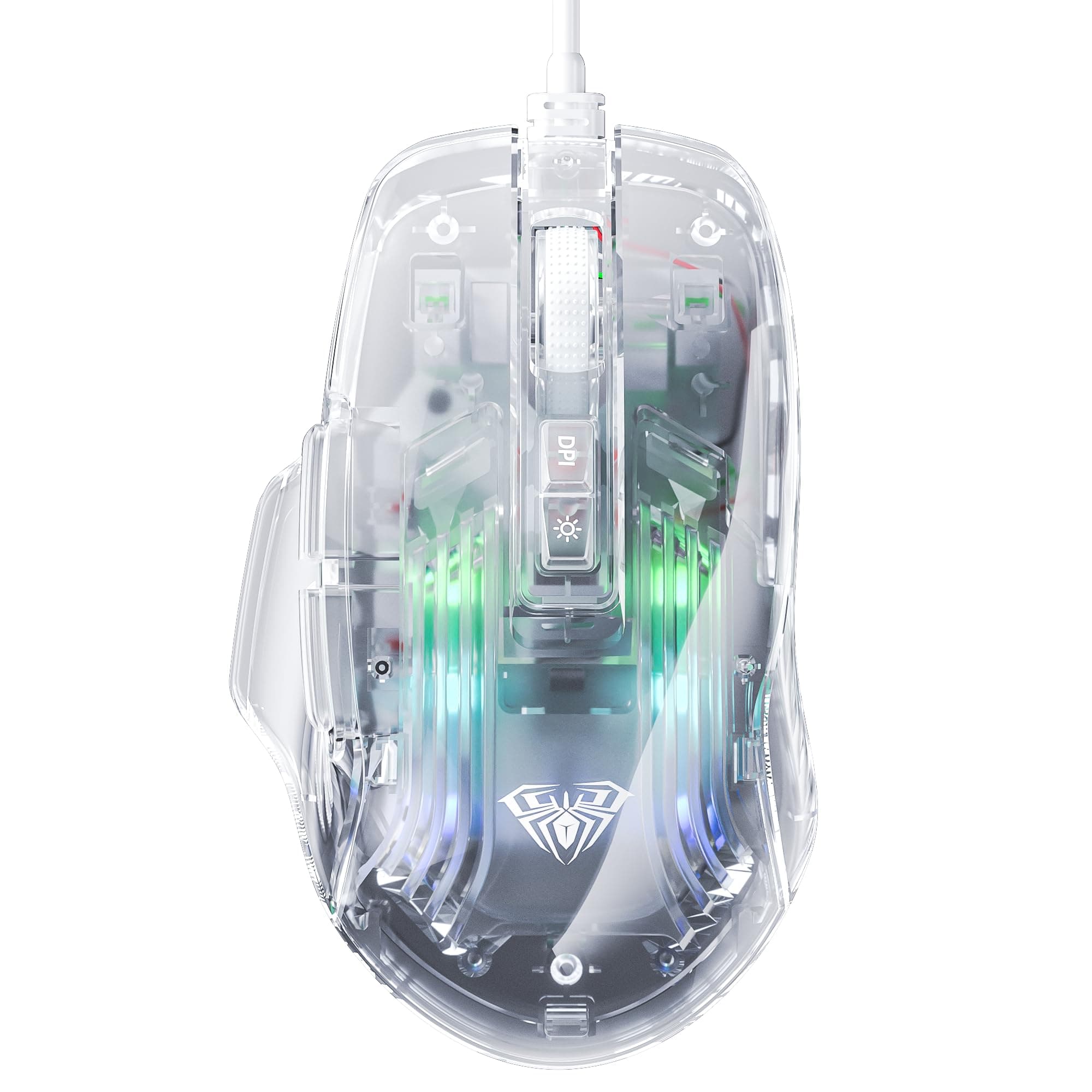AULA S80 Transparent RGB, 7200 DPI, 7 Buttons PC Wired Optical Gaming Mouse (USB 2.0, Transparent White)