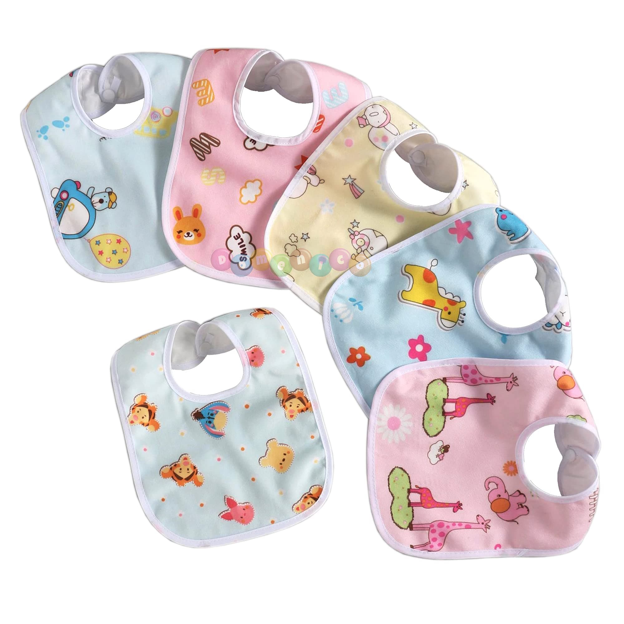 DOMENICO Baby Soft Feeding Bibs/Apron Cute Multi Print|with Tich Button| Waterproof Newborn Baby Bib Set