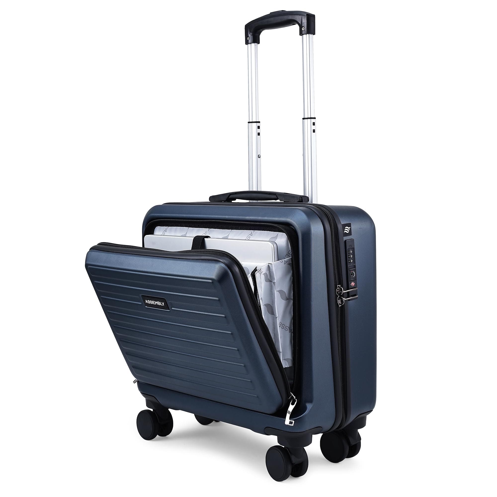 Assembly Stark Pro Cabin Overnighter Luggage Trolley Bag, Unbreakable Polycarbonate with Laptop Compartment, TSA Lock, Silent 8 Spinner Wheels, Compact Hard Shell Travel Suitcase Blue