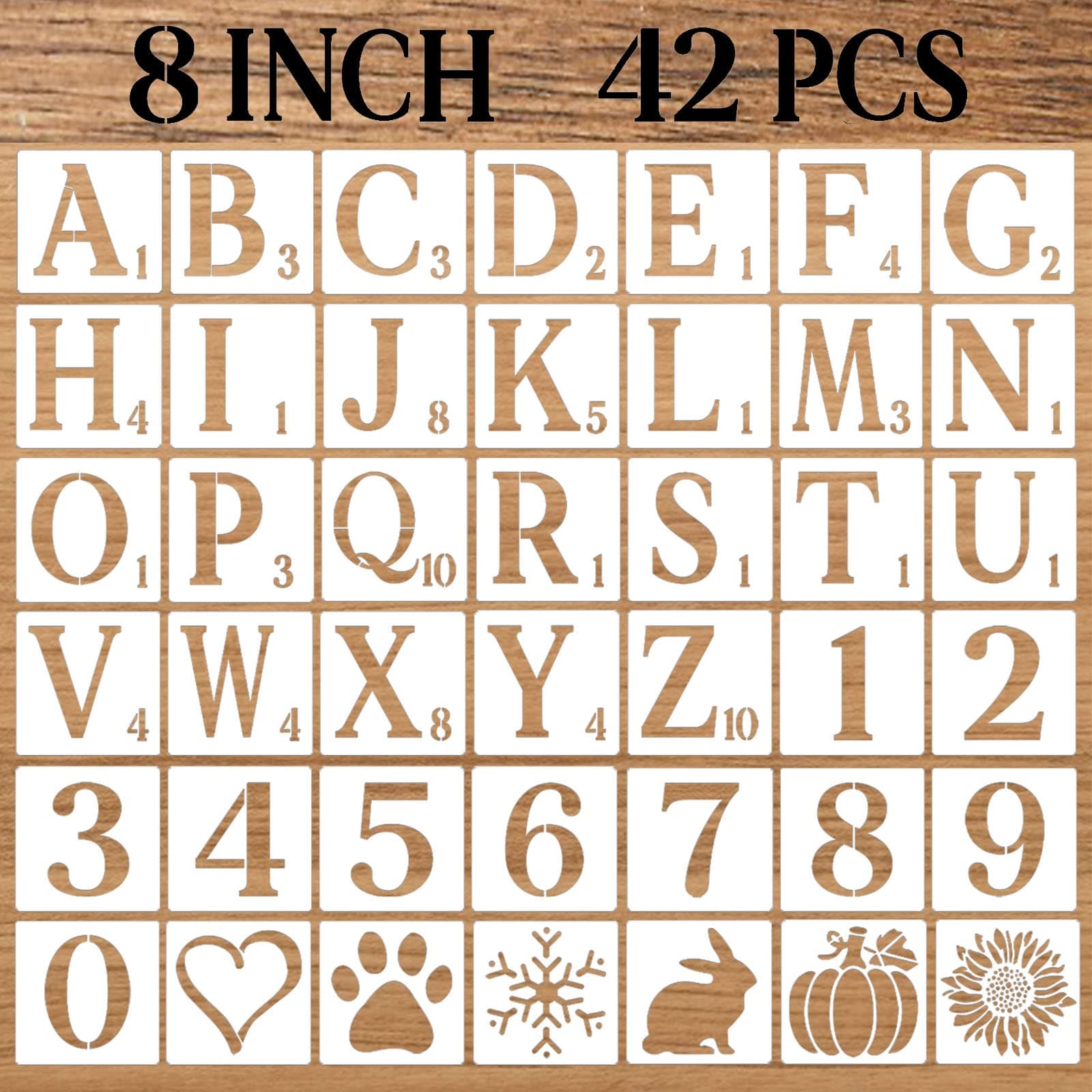 DZXCYZ 8 Inch Letter Stencils Numbers Craft Stencils, 42 Pcs Reusable Plastic Alphabet Drawing Templates for Painting on Wood, Wall, Fabric, Rock, Chalkboard, Signage, Door Porch, DIY Art Projects