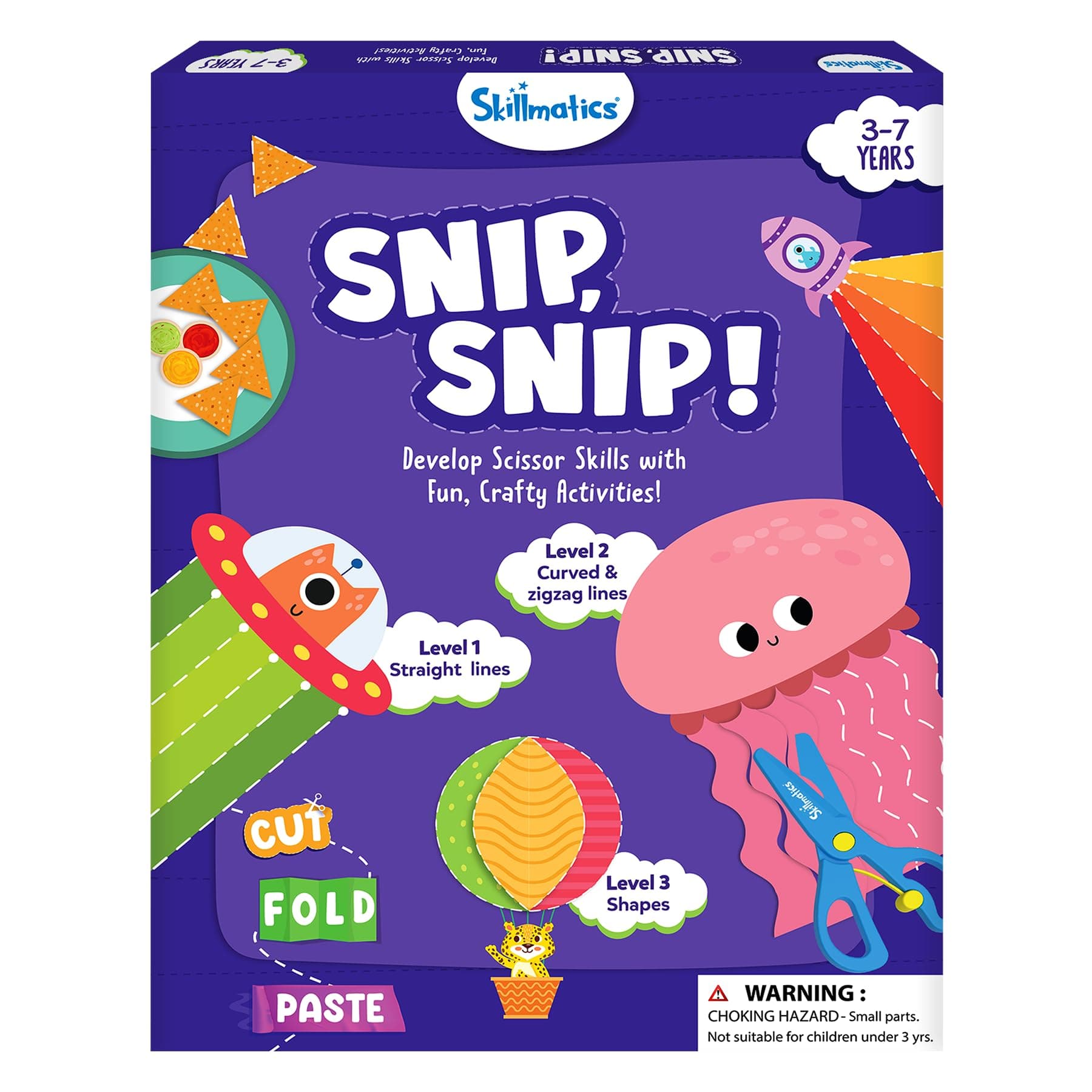 Skillmatics Scissor Skills Activity Book - Snip Snip, 25 Fun Cutting & Creative Activities for Preschoolers, 2 Child-Safe Scissors, Fine Motor Skills Craft Kit, Gifts for Kids Ages 3, 4, 5, 6, 7