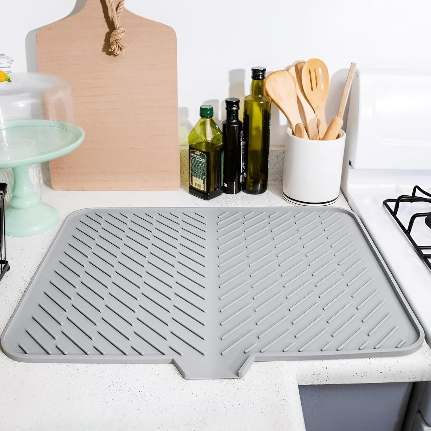 HROY Large Silicone Dish Drying Mat (60 * 40 cm) for Kitchen - Built-in Drain Lip | Hygienic Drying Pad - Sturdy Compact Easy to Clean Tray Protects Surfaces Prevents Water Build Up (60 * 40 cm)