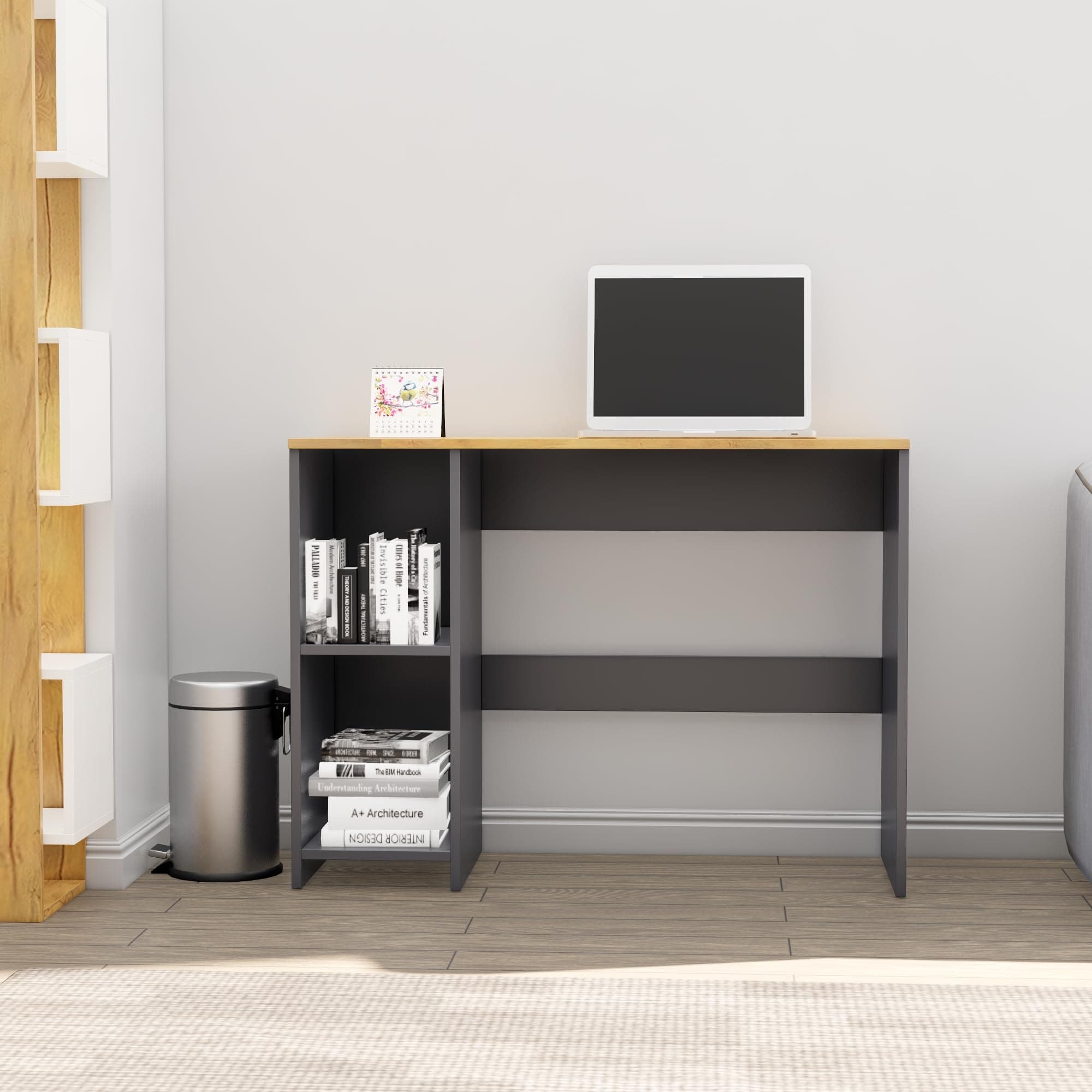 Bniture Wooden Study Table for Home | Engineered Wood Study Table with 2 Storage Shelf | Multi Purpose Computer Desk for Writing & Study | Laptop Table for Study Room & Office, Slate Grey & Giant Wood