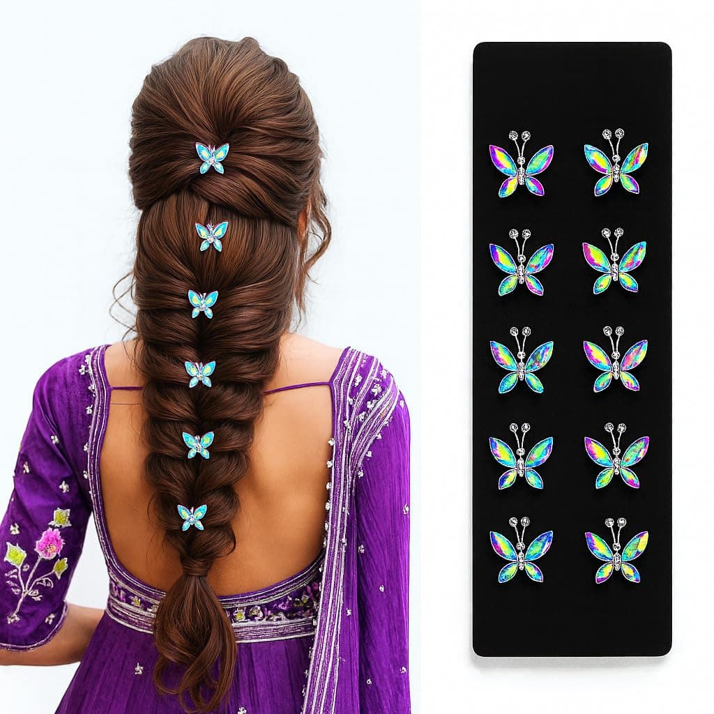 Diversa Crystal Butterfly Hair Pins for Women – Elegant Silver Hair Accessories for Brides, Bridesmaids & Parties – Sparkling Rhinestone Hair Clips for Wedding, Prom, and Special Occasions ( Pack of 10 )
