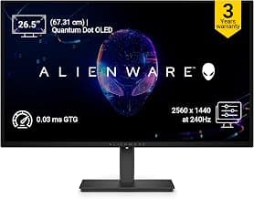 Alienware AW2726DM (Smartchoice) 26.5" QD OLED Monitor|99% DCI-P3, 0.03ms GTG, 240Hz Ref|AMD FreeSync Premium VESA AdaptiveSync|HDMI*2, DP 1.4|1500000:1 Contrast, 400 cd/m2 Brightness|Ergonomic