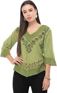 Women's Rayon Green Embroidery Top