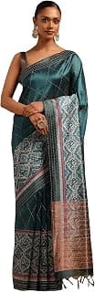 Soch Womens Tussar Geometric Saree With Kantha Embroidery and Threadwork