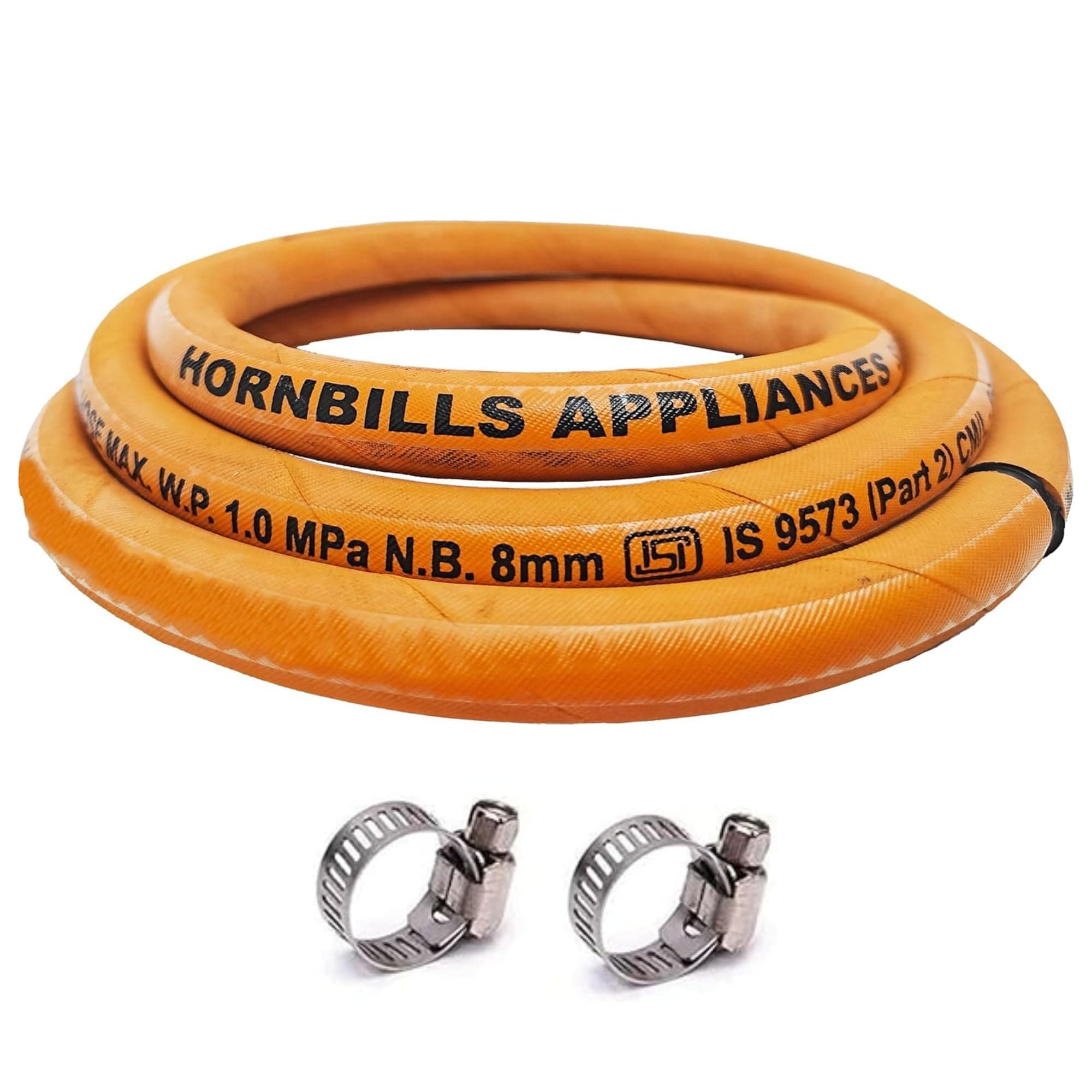 Hornbills Gas Pipe 3 Meter With ISI Certified LPG Cylinder Hose Pipe Flame Resistant Fine Quality Leak Proof Rat bite proof Crackproof Made with Reinforced Steel Wire With Clip