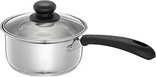 Amazon Brand - Solimo Stainless Steel Saucepan with Glass Lid | Induction Base | 16 cm | 1500 ml