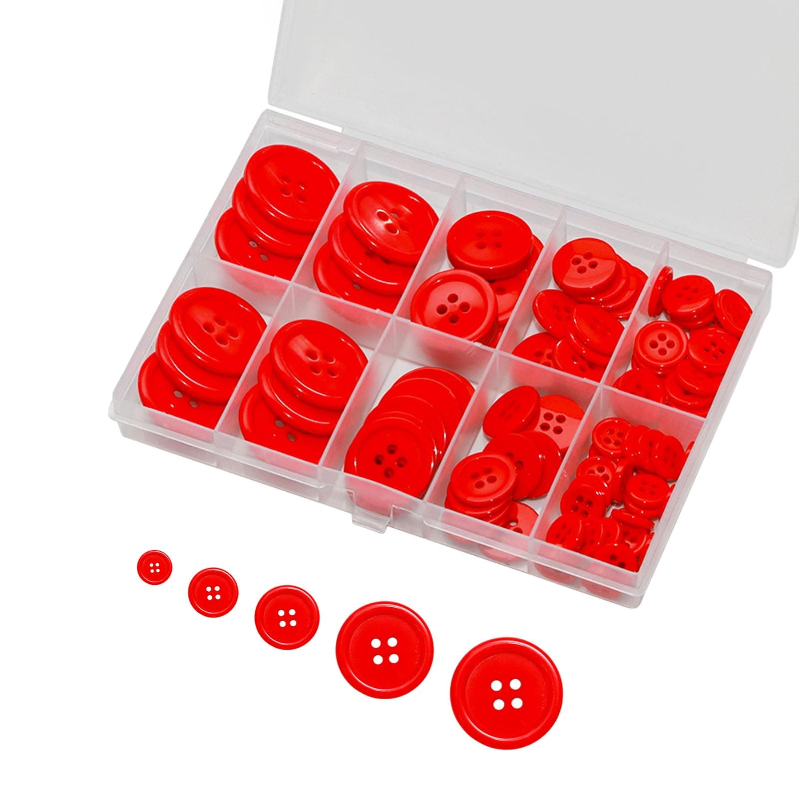 Lilaly 100 pcs Buttons for Crafts Buttons, Button DIY Buttons, Mixed Sewing Buttons, 5 Sizes of Black Round Mixed Buttons Suitable for for Crafts, Coats, Shirts, Pants, Shorts and More (Red)