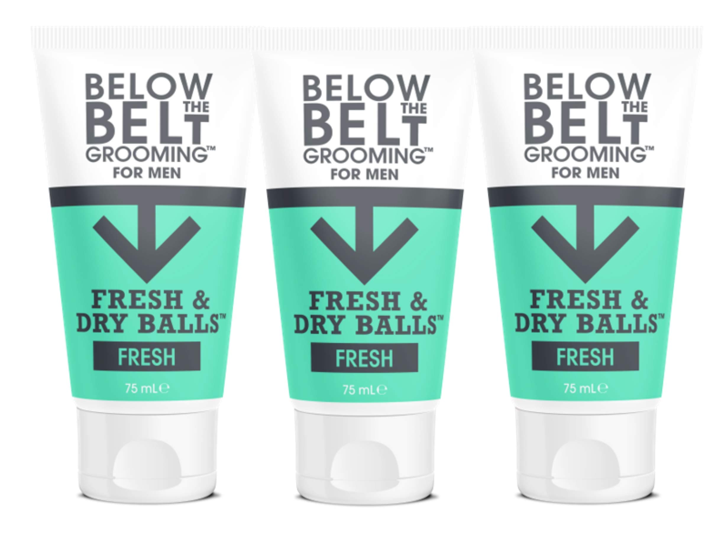 Below The Belt Grooming Fresh & Dry Ball, Intimate Deodorant and Anti Chafing Cream For Men, Protects against Sweat, Odour and Chafing, Fresh Scent 3 x 75ml