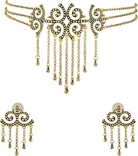 VOYLLA Fringes Fall For Fringe Choker Set For Women, Boho, Travel, Summer, Gold Oxidised, Gift for Women & Girls