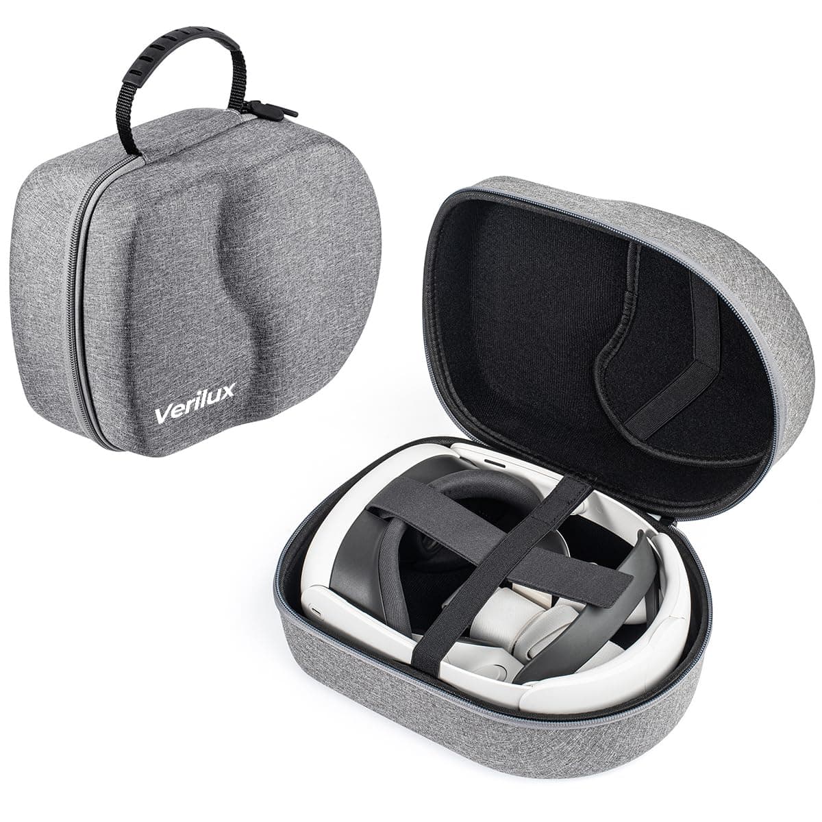 Verilux Ethylene Vinyl Acetate (Eva) Hard Carrying Case For Meta Quest 3/3S/Meta Quest 2/Meta Quest Pro/Pico 4/Pico 4 Pro Vr Headset Accessories Protectio Official Elite Head Strap, Grey