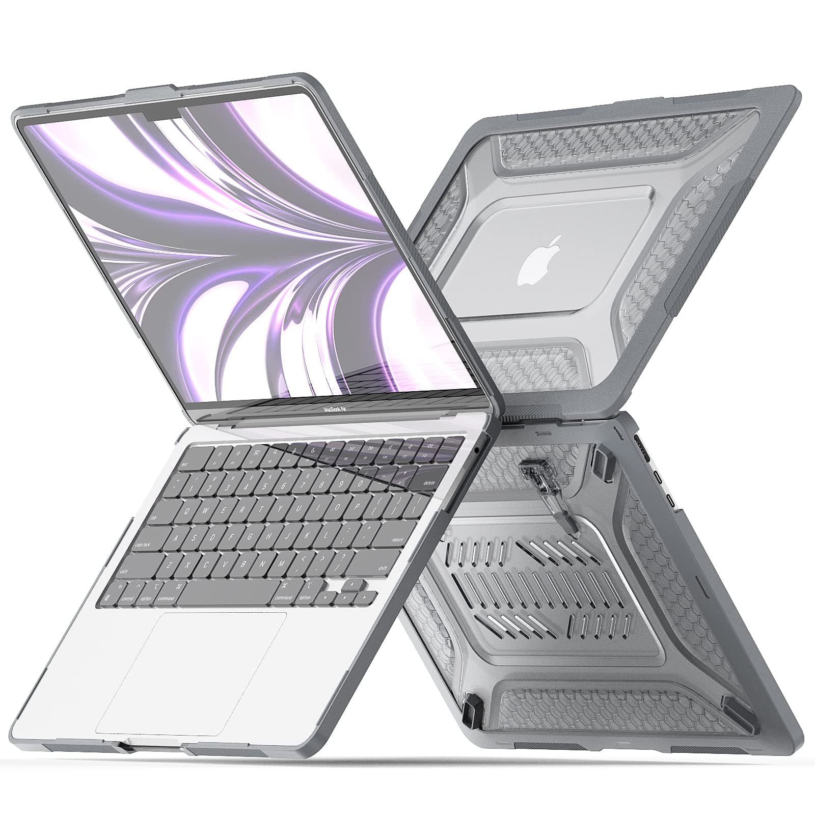 Tukzer Case Cover for New Apple MacBook Air 13.6 inch M4 A3240 / M3 A3113 / M2 A2681 with Touch ID 2025, 2024, 2022 Release,M4 M3 M2 Air 13 inch Rugged Bumper Armor Hard Case with Fold Kickstand-Grey