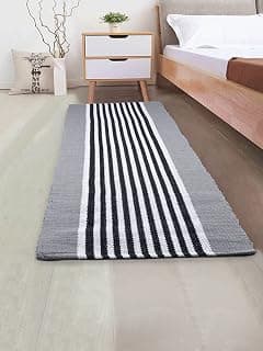 Saral Home Stripe Designer Soft Cotton Durable & Washable Multipurpose Runner for Home/Kitchen/Living Area/Lobby/Office with Anti Skid Backing (Grey, 45 Cm X 120 Cm)