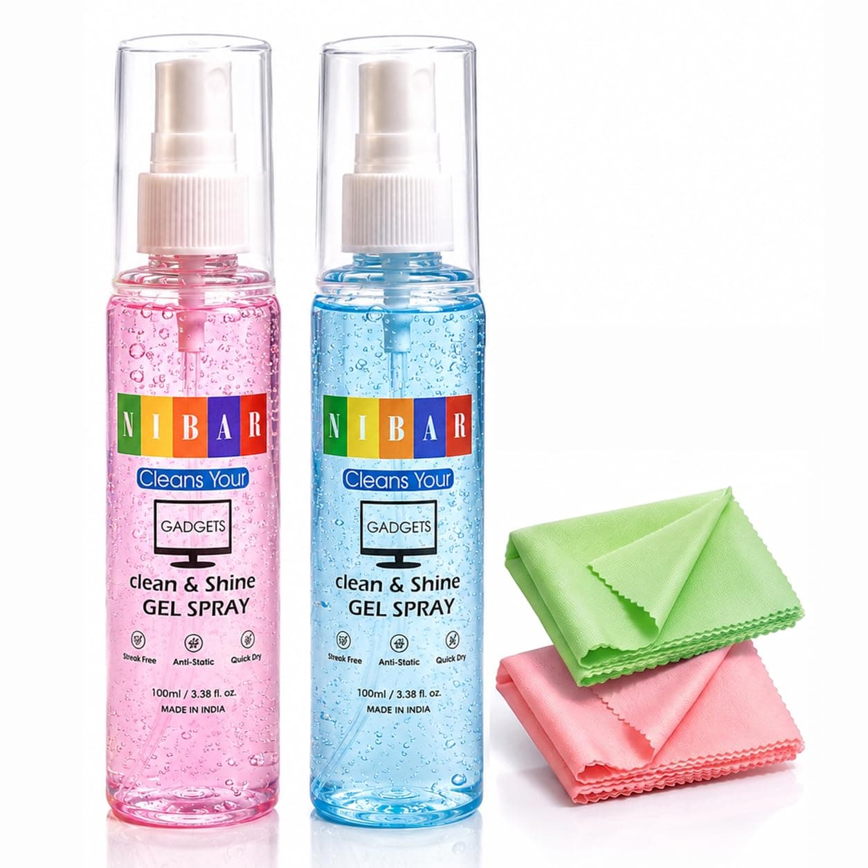 NIBAR® Screen Cleaner Spray Kit Pack of 2 | Laptop Screen Cleaner with Microfiber Cloth | Fingerprint & Smudge Cleaning Spray for Laptop, Mobile, LED TV, Monitor, Tablet & Digital Gadgets (100ml)