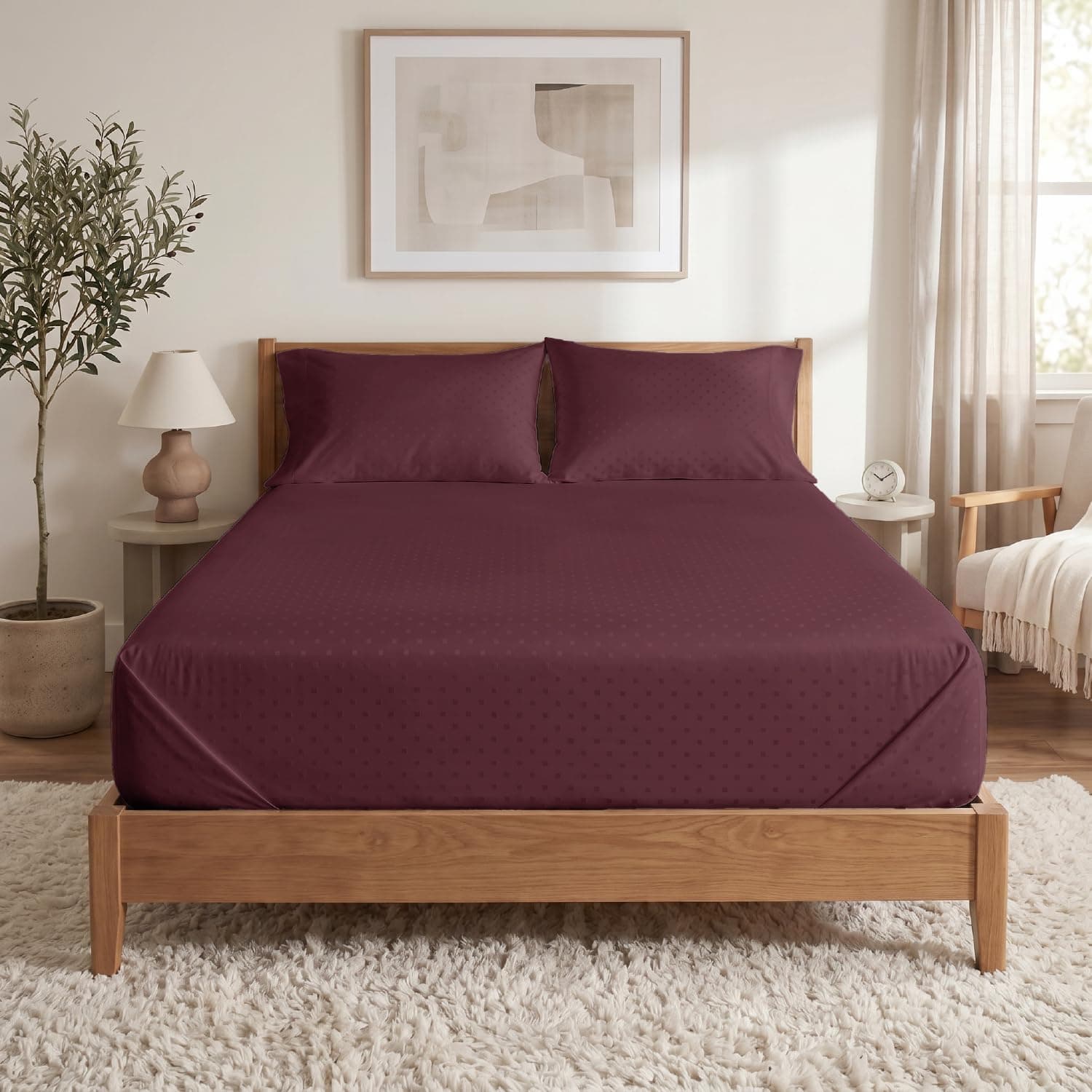 Blue Dahlia 100% Cotton, King Size/Double, Bedsheet (108" x 108") + 2 Pillow Covers, Silky Smooth Feel, 300TC Dotted Premium Bedsheet, Colour: Wine Red