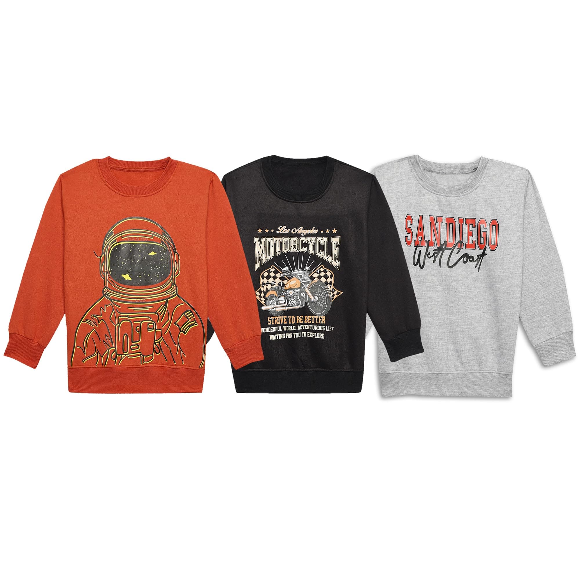 Mack Jonney Unisex-Child Regular Fit Fleece Crew Neck Sweatshirt (Pack of 3-MACK631987)