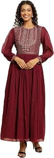 W for Woman Women Wine Heavy Embroidered Festive Maxi Dress